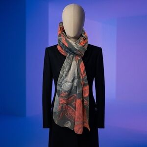 Fraas  Gray and Coral Floral Scarf